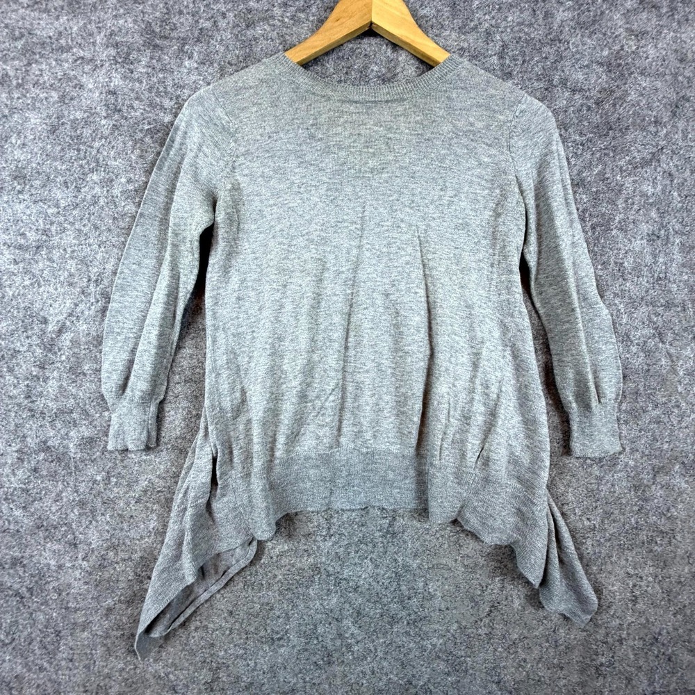 Kersh Sweater Women Small Y2K Gray Knit Babydoll Back Asymmetrical Sharkbite Hem